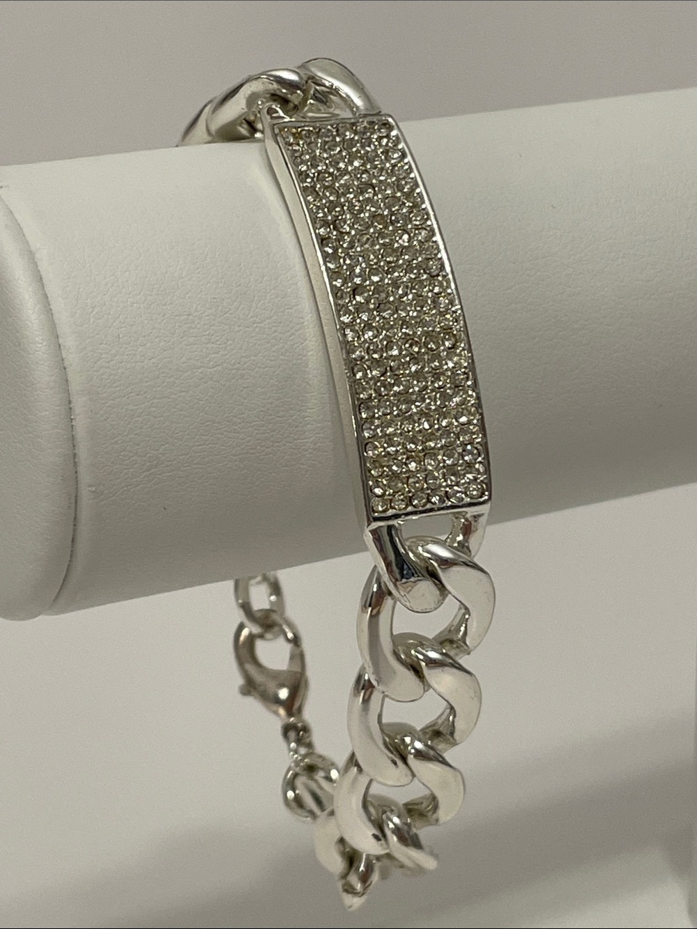 Joan Rivers Vintage Silver-Tone Pavé Cuban/Curb Link ID Bracelet